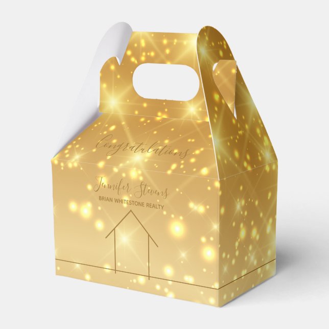 Real Estate Gold Sparkle Congratulations New Home Favour Box (Front Side)