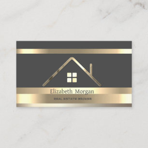  Real Estate  Gold Striped House Roof Grey Business Card