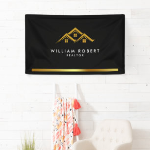 Real Estate Golden House Logo Modern Realtor Banner
