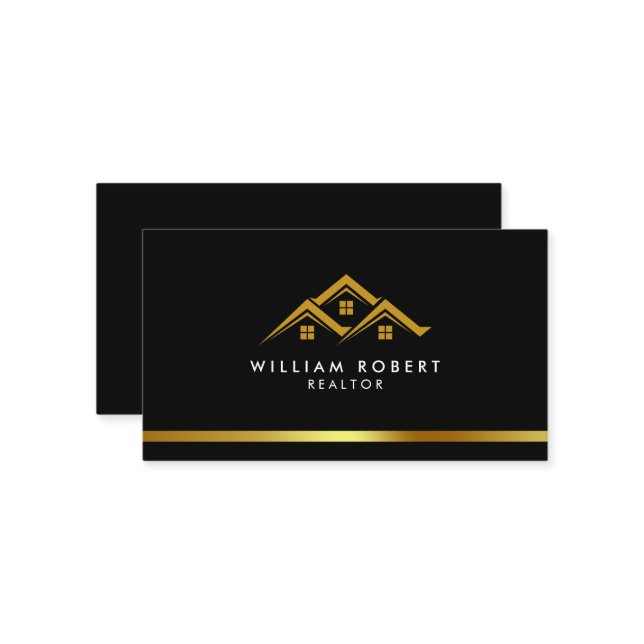 Real Estate Golden House Logo Modern Realtor Business Card (Front/Back In Situ)
