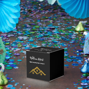 Real Estate Golden House Logo Modern Realtor Favour Box