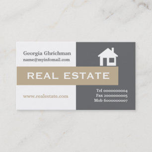 Real estate grey, white, beige eye-catching business card