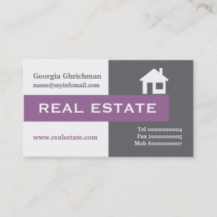Real estate grey, white, purple eye-catching business card