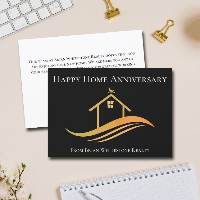 Real Estate Happy Home Anniversary Chic Black Card (Creator Uploaded)