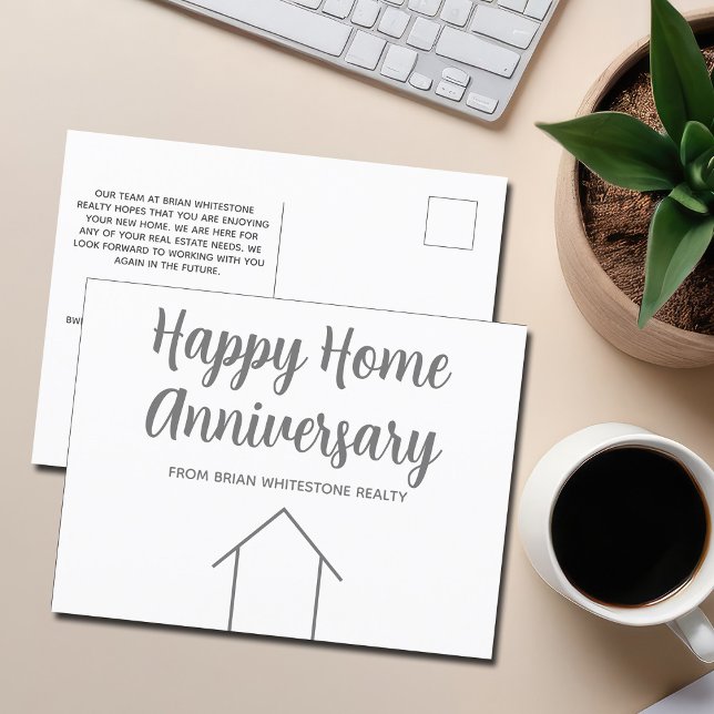 Real Estate Happy Home Anniversary Chic Custom Postcard (Creator Uploaded)