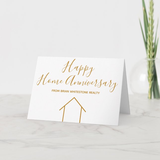 Real Estate Happy Home Anniversary Chic Gold Card (Front)