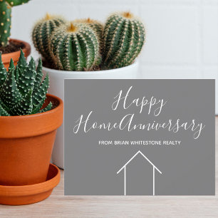 Real Estate Happy Home Anniversary Custom Grey Card