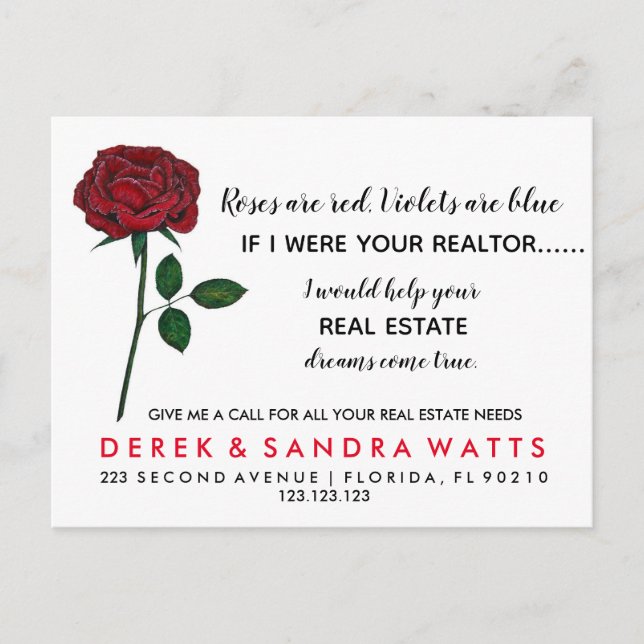 real estate Happy Valentine's Day roses are red Announcement Postcard (Front)