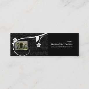Real Estate Home Damask Bookmark Floral Black Mini Business Card