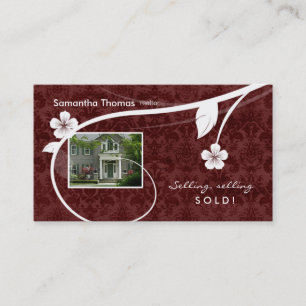 Real Estate Home Damask Business Card Floral Red