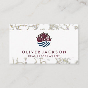 Real Estate Home   Gold Marble Business Card