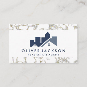 Real Estate Home Icon   Gold Marble Business Card
