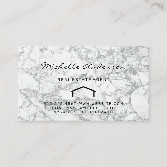 Real Estate | Home Icon Marble Business Card (Front)