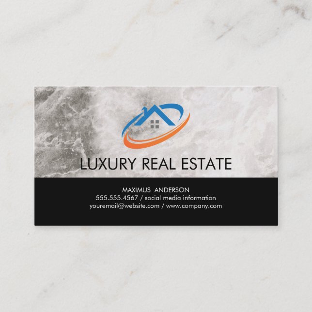 Real Estate Home Icon | Marble Business Card (Front)