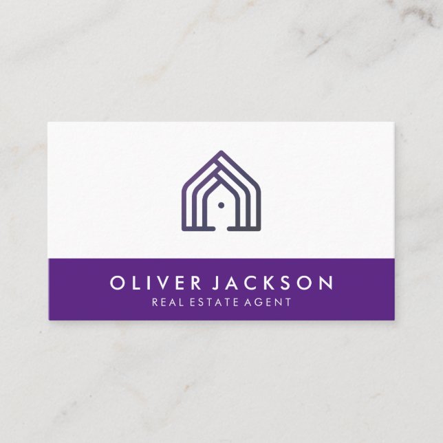 Real Estate Home Icon | Purple Trim Business Card (Front)