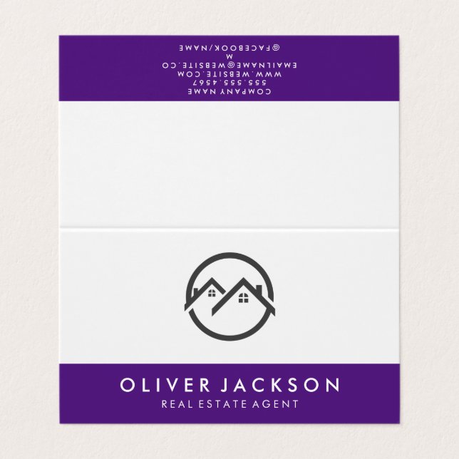 Real Estate Home Icon | Purple Trim Business Card (Outside Unfolded)