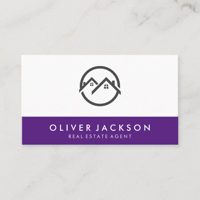 Real Estate Home Icon | Purple Trim Business Card (Front)