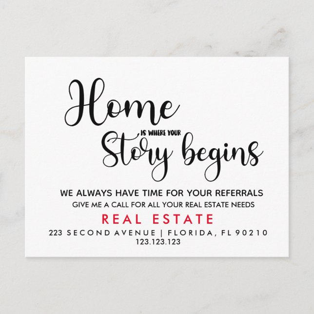 real estate Home is where your story begins  Announcement Postcard (Front)
