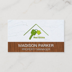 Real Estate Home Keys Logo Wood Spackled Wall Business Card