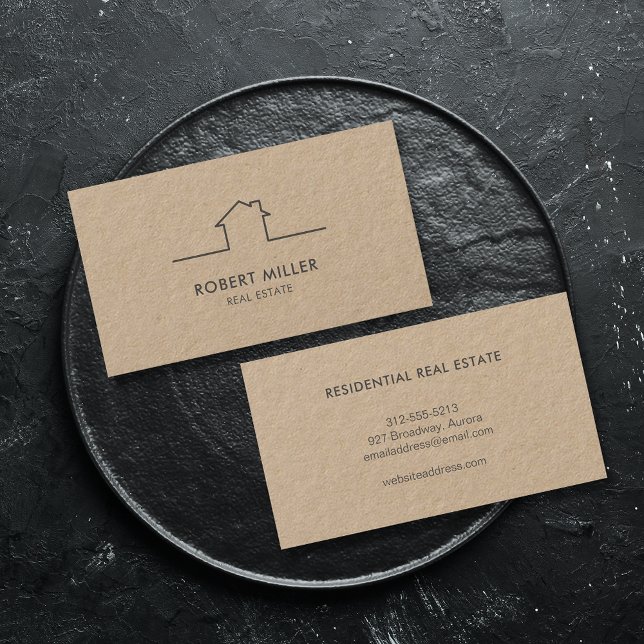 Real Estate Home Logo Realtor Kraft Business Card (Creator Uploaded)
