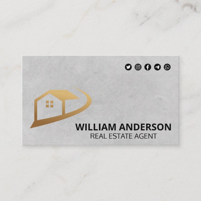 Real Estate Home Logo | Social Media Icons Business Card (Front)