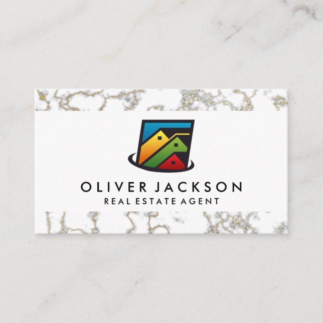 Real Estate Homes | Gold Marble Business Card (Front)