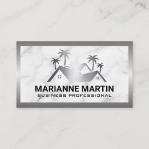 Real Estate Homes   Palm Trees   Metal   Marble Business Card