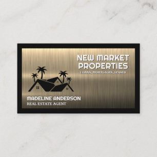 Real Estate Homes Palm Tress   Gold Metallic Business Card
