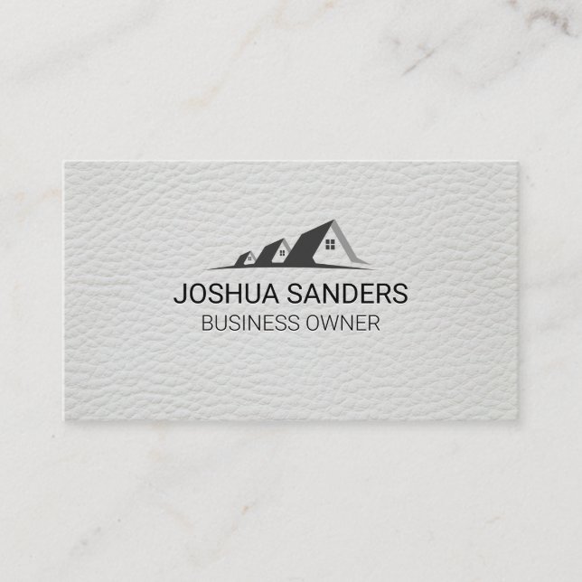 Real Estate Homes | White Leather Business Card (Front)