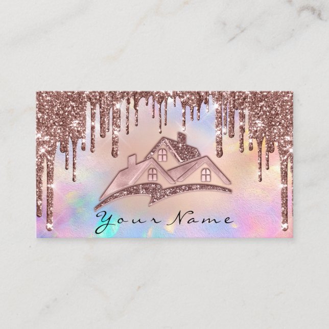 Real Estate House Agent Drips Glitter Logo Business Card (Front)