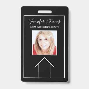 Real Estate House Black White Custom Realtor ID Badge