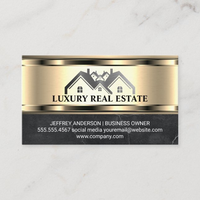 Real Estate House | Gold Metallic Business Card (Front)