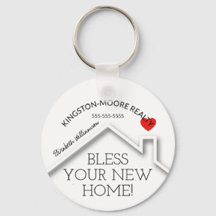 Real Estate House Heart Custom Realtor Business Key Ring