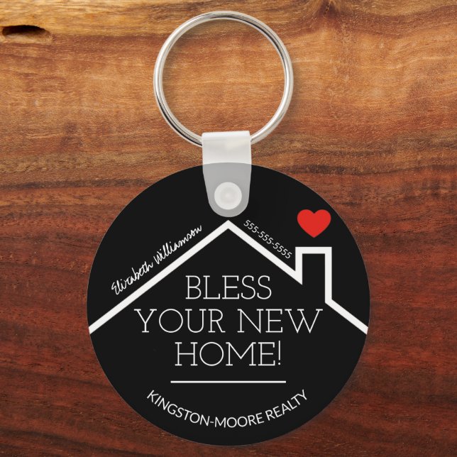 Real Estate House Heart Custom Realtor Business Key Ring (Front)