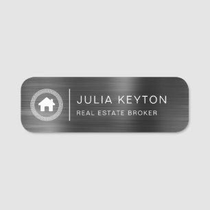Real Estate House Logo Charcoal White Name Tag