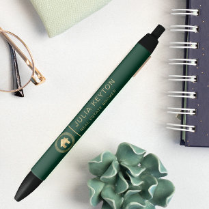 Real Estate House Logo Greek Key Frame Green Gold Black Ink Pen