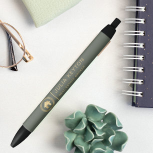 Real Estate House Logo Greek Key Sage Green Gold Black Ink Pen