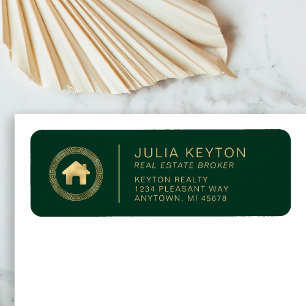 Real Estate House Logo Green Gold Return Address