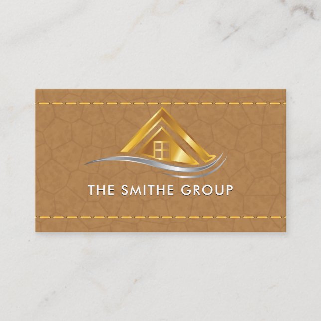 Real Estate House Logo | Leather Stitched Business Card (Front)