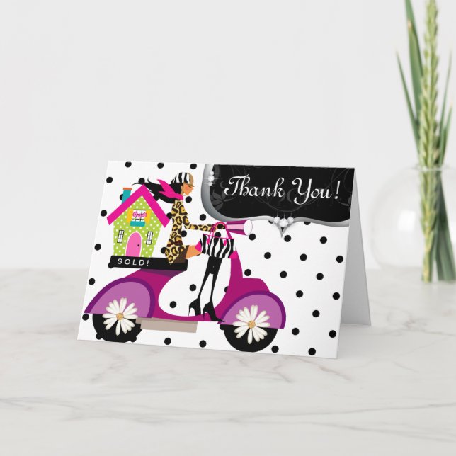 Real Estate House Scooter Girl Dots Thank You (Front)