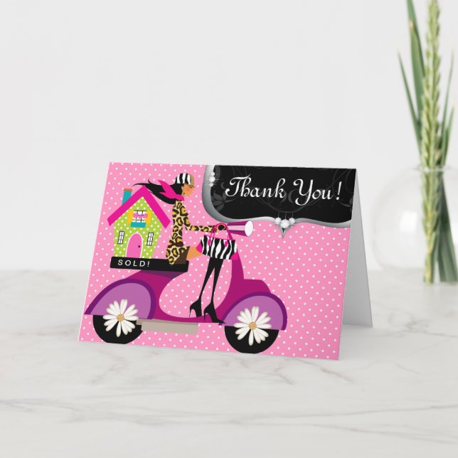 Real Estate House Scooter Girl Dots Thank You 3 (Front)