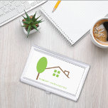 Real Estate House Tree Business Card Holder<br><div class="desc">A simple and clean real estate broker or agent,  business card holder with an architectural design and a green tree. Customise with your name.</div>