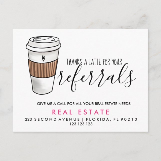 real estate Latte referrals Announcement Postcard (Front)