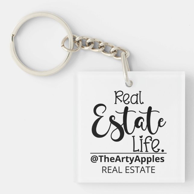 real estate life custom logo business company  key ring (Front)