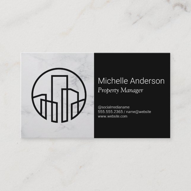 Real Estate Line Illustration | Property Manager Business Card (Front)