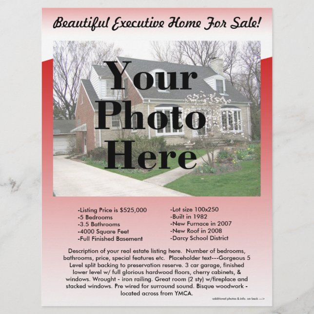 Real Estate Listing Flyer 2-Sided, Red Wave Design (Front)