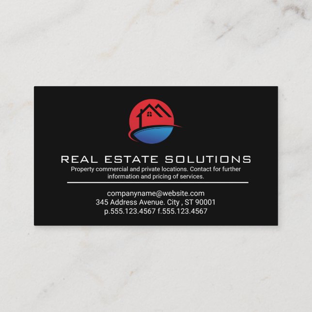 Real Estate Logo | Black  Business Card (Back)
