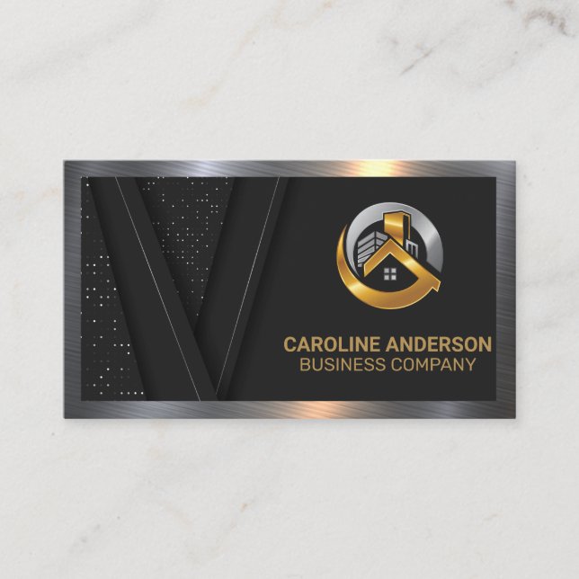Real Estate Logo | Black Luxury Gold | Metallic Business Card (Front)