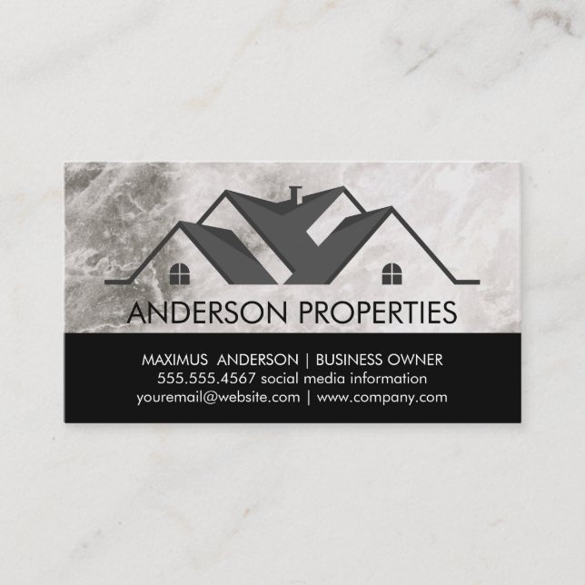 Real Estate Logo Black White | Marble Business Card (Front)