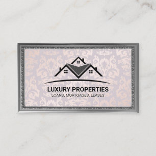 Real Estate Logo   Damask Print   Fancy Frame Business Card
